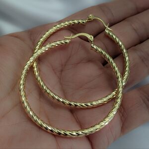 Hoop Earrings 18K Gold Filled Twist Cut Hoop Earrings 2 Inches.
